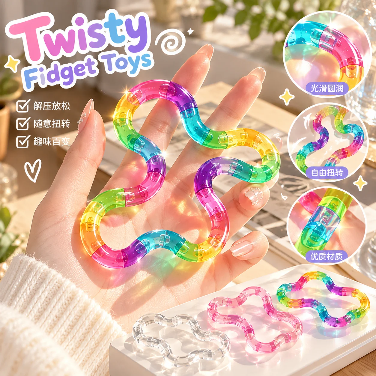 Rainbow Transformable Knot Twisting Rope Fidget Toy Portable Stress Relief Anti-Anxiety Gadget for Adults Students Class Office
