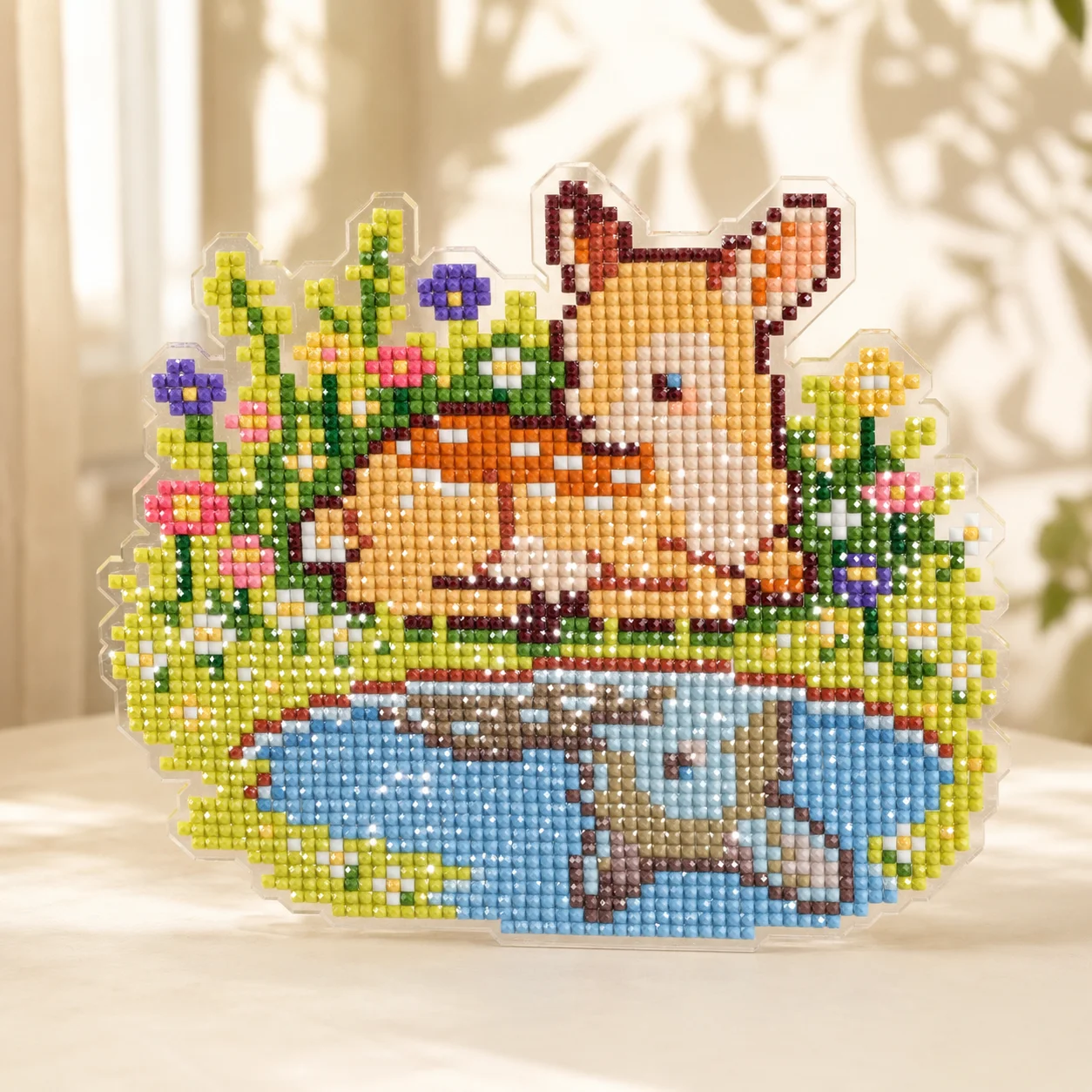FOREVERYOUNG 5D Diamond Painting Acrylic Ornament, Sika Deer Spring Flower DIY Diamond Mosaic Desktop Decor Handmade Craft Gift.
