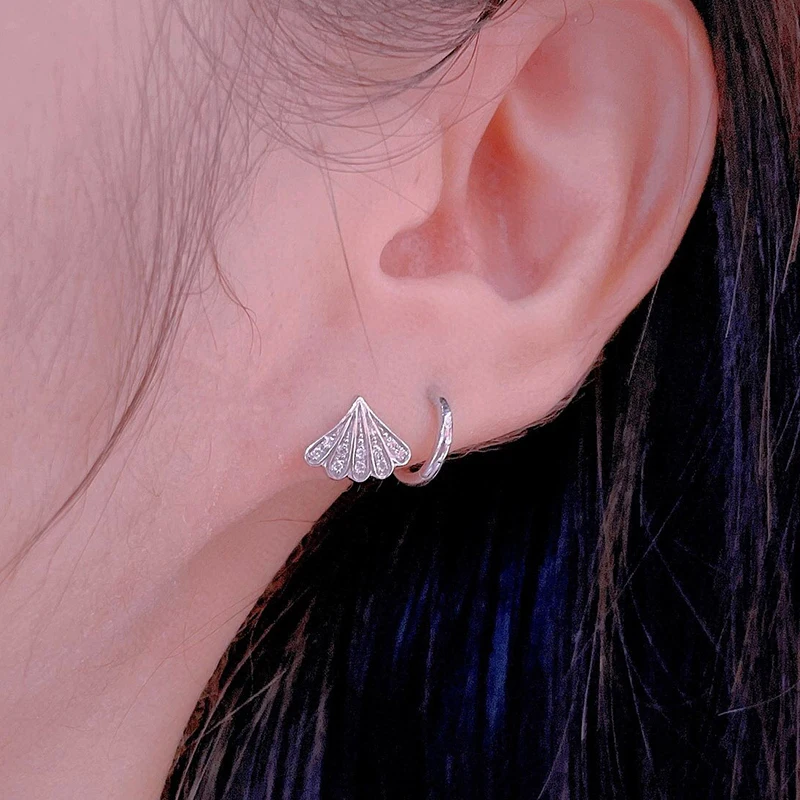 Aazuo 18K Orignal White Gold Real Natrual Diamonds Fairy Shell Stud Earring Gifted For Women&Lady Birthday  Party