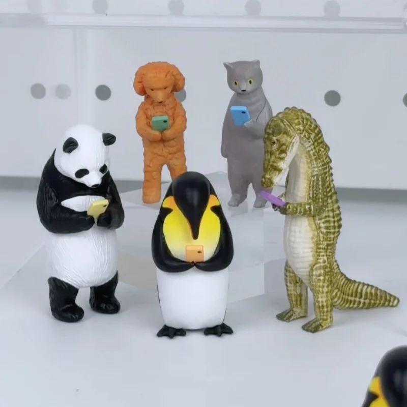 Figuras de Animales Blue Mountain Phone Addict Life, 5 Tipos, 5cm, Panda, Pingüino, Perro, Gato, Decoración de Escritorio, Juguete Coleccionable, Regalo, En Stock