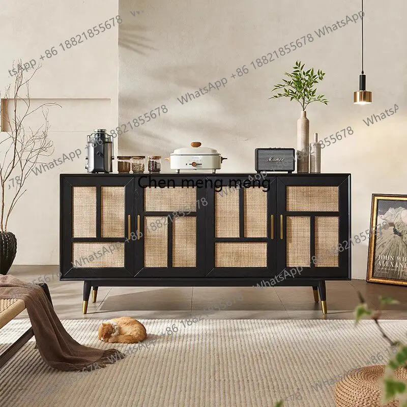 Nordic style solid wood dining edge rattan entrance cabinet medium and ancient style simple decoration storage cabinet