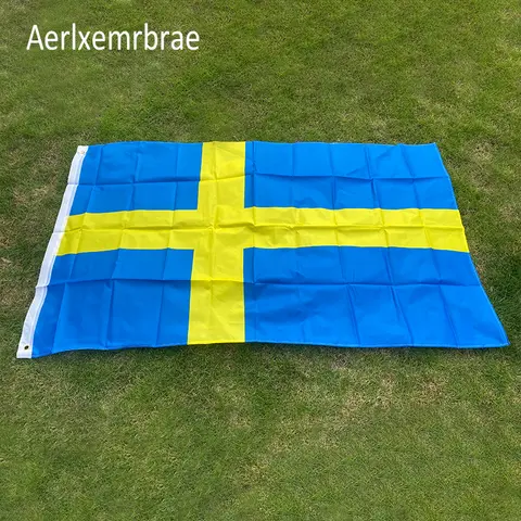 Aerlxemrbrae 대형 스웨덴 국기, 폴리 에스터, 스웨덴 국가 깃발, 홈 데코, 90x150cm