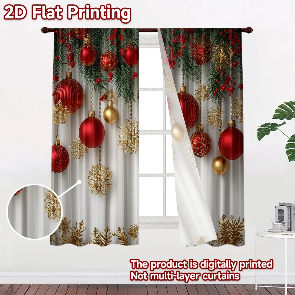 2D flat 2pcs Curtain French Romantic Style Christmas Red Gold Ornaments (3) Digitally printed polyester Holiday Decorations for