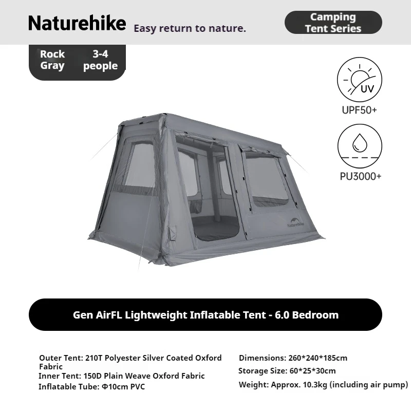 Naturehike Air FL Opblaasbare Tent 210D Outdoor Camping Zonnescherm Waterdicht Overnachthuis Combinatie Tent DIY Vistent