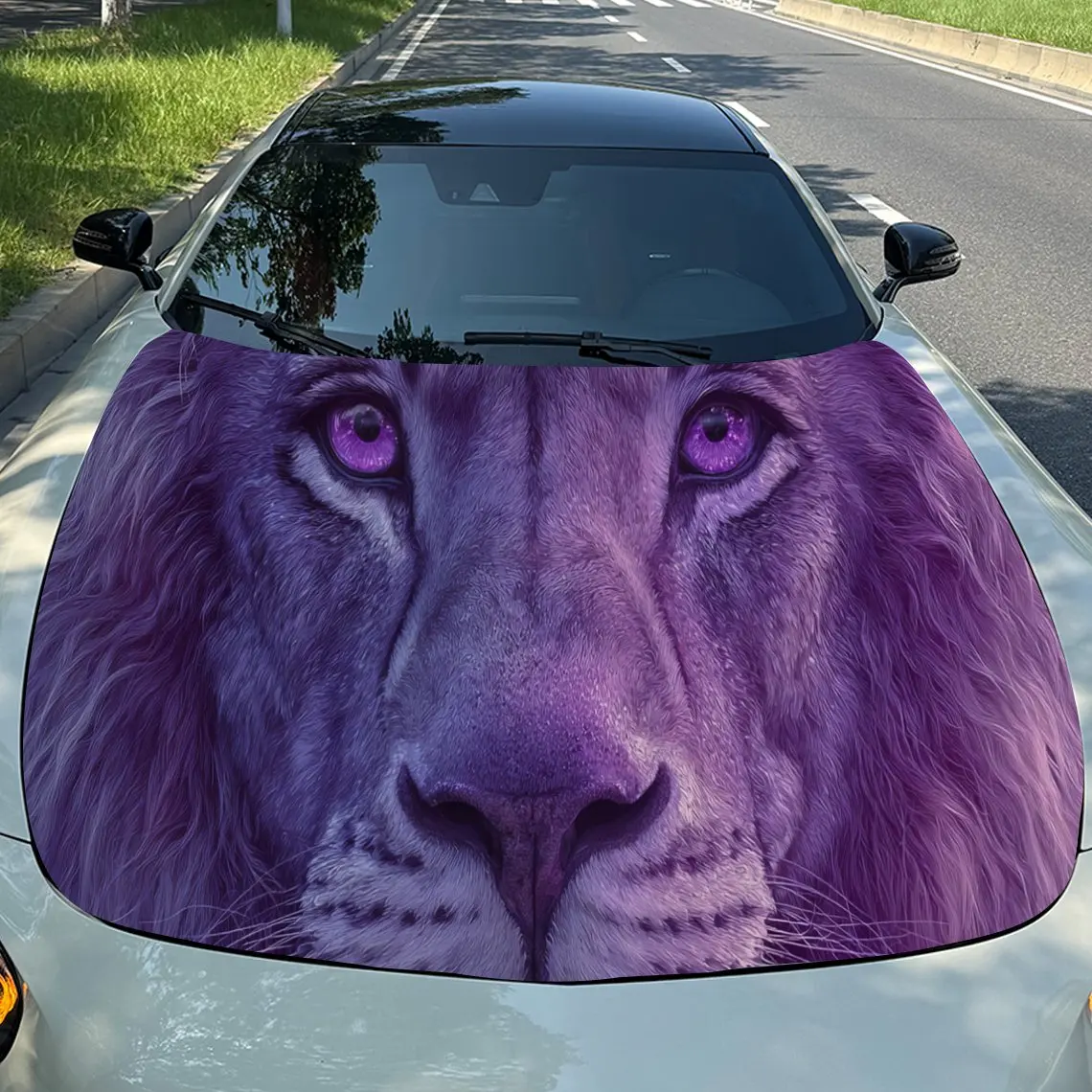 

Художественные виниловые обертки для автомобиля из ПВХ с фиолетовым львом, самоклеящаяся водонепроницаемая наклейка на капот автомобиля, защитные наклейки для украшения автомобиля