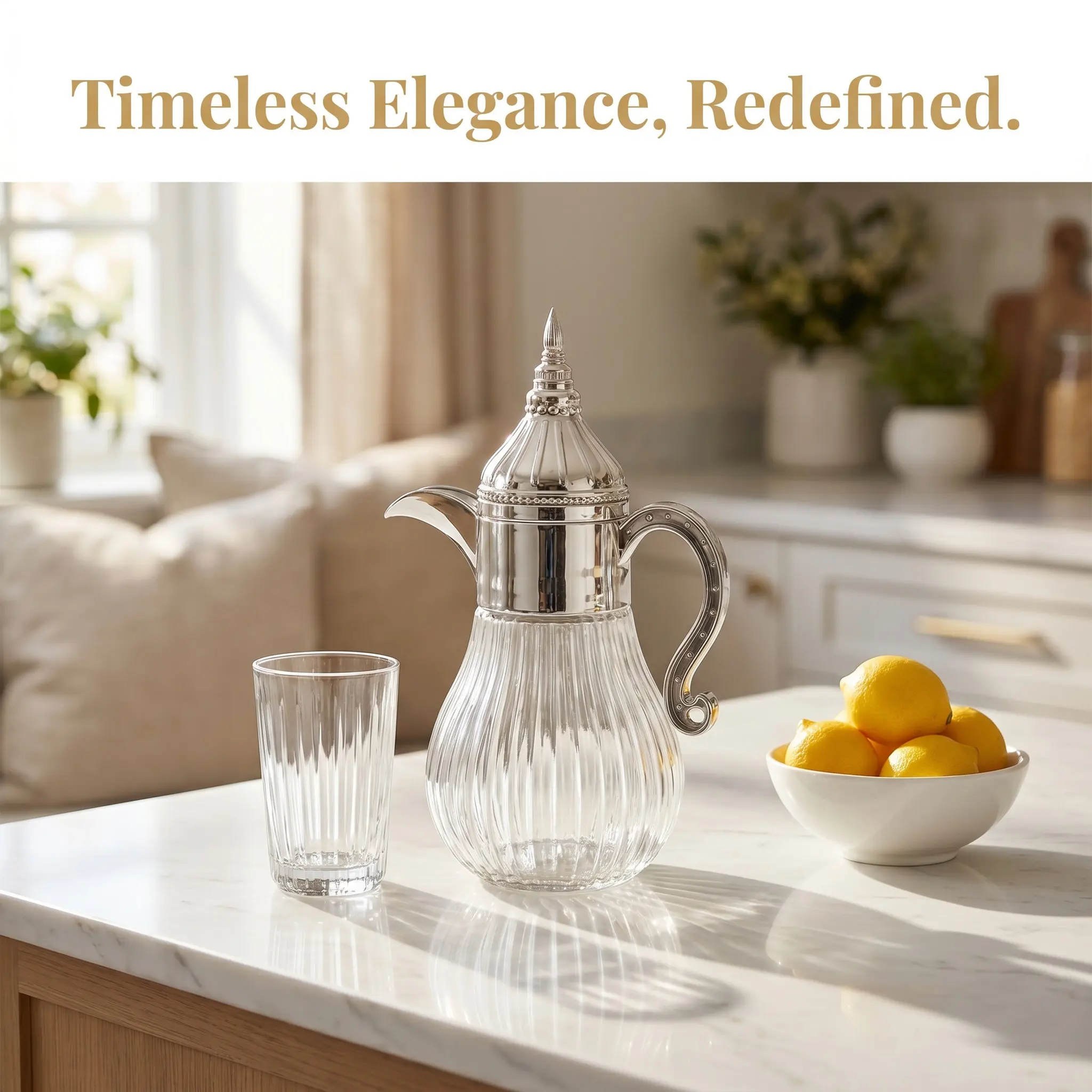 0.43L 15Oz Glass Beverage Pitcher Moroccan Style Cold Water Jug Iced Tea Lemonade Cocktail Decorative Middle Eastern Water