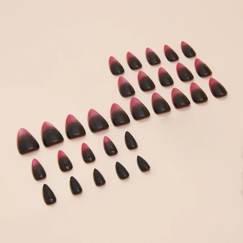 24szt Rose Black Gradient Press on Nails Medium Short False Nails for Beautiful Gluing Almonds Adhesive Acrylic Nail Art Winter