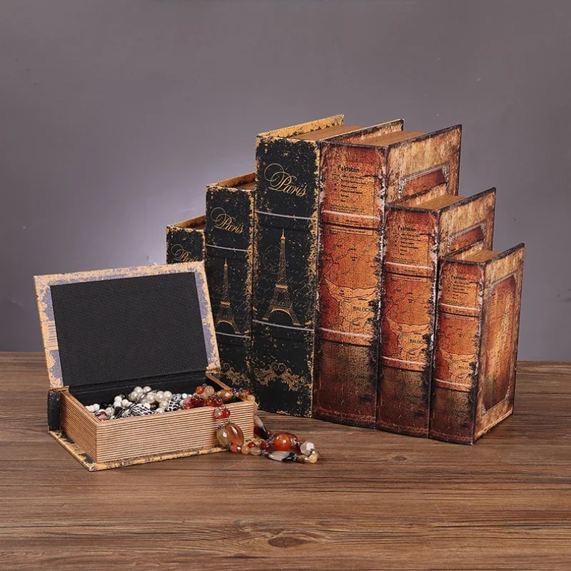 1pc Vintage Advanced Fake Book Storage Box Leather Cover Wooden Box Treasure Book Photo Photography Props Book Model