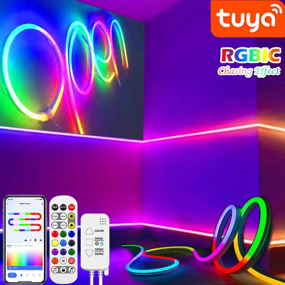 TUYA Neonowe taśmy LED 5-24V 96LEDs/M Silikonowa taśma neonowa z synchronizacją muzyki RGBIC Dreamcolor Chasing Strip Tape do pokoju