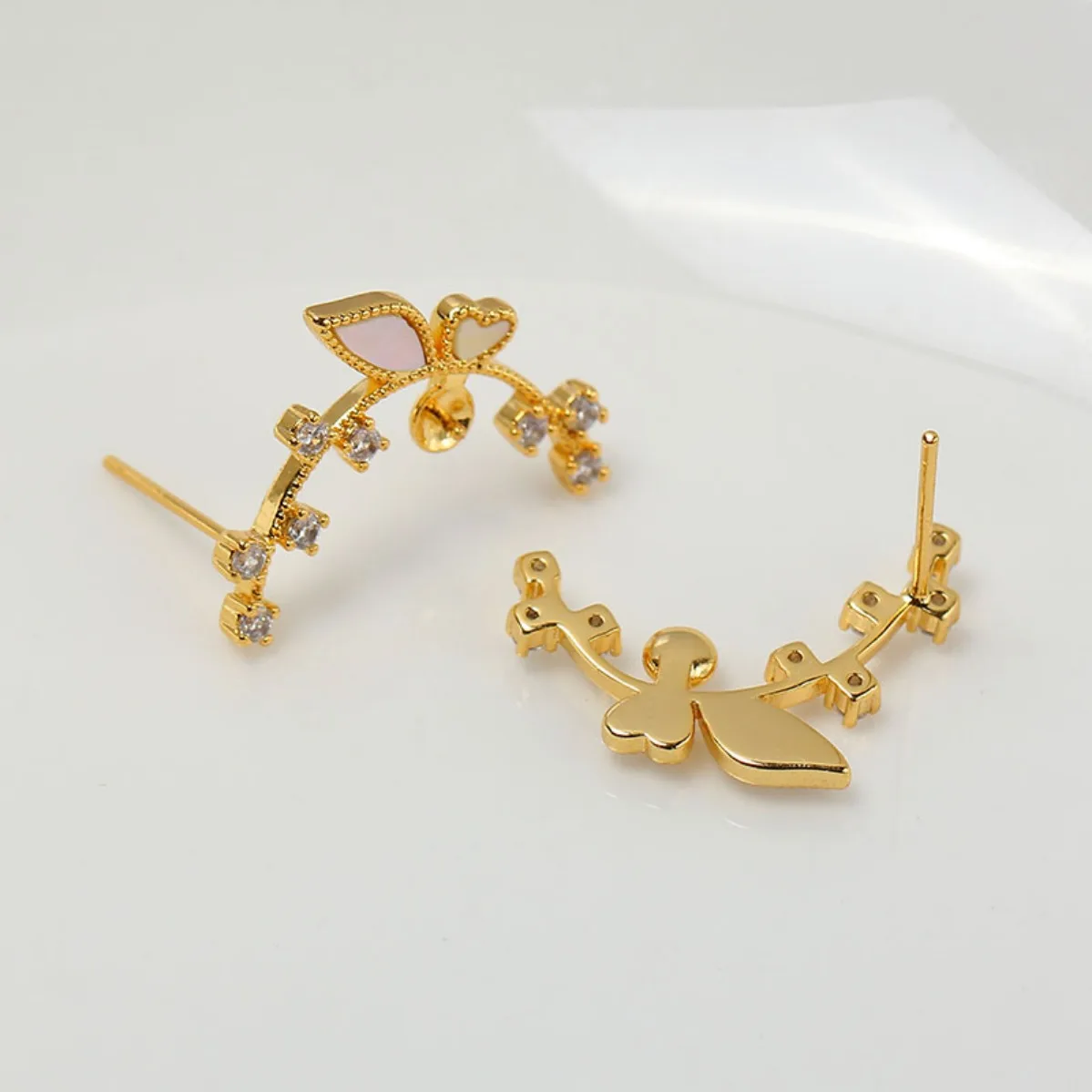 Brass 14K Gold Plated Butterfly Wreath CZ Blank Setting S925 Silver Needle Women DIY Pearl Stud Earring Accessories Elegant