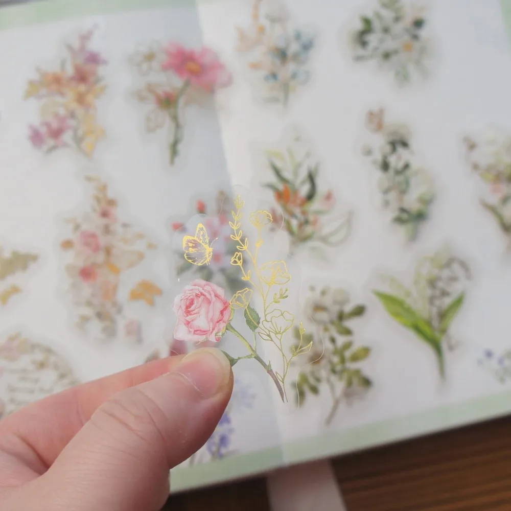 

28pcs Gold Decorative Flower Bouquet Style Pvc Sticker Scrapbooking DIY Gift Packing Decoration Tag