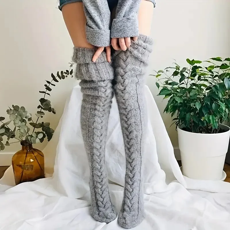 1 Pair Women Autumn Winter Thick Knitted Long Socks Warm Comfortable Available Multiple Colors over the Knee Stacking Socks