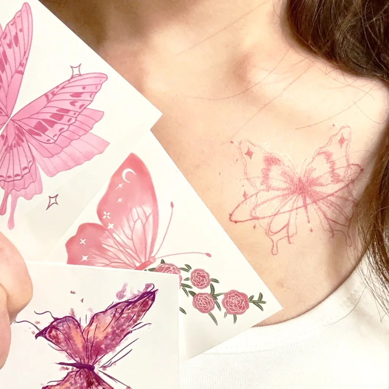 Self Adhesive Temporary Sticker Tattoo Flower and Butterflies Colorful Body Art Tattoos Waterproof Fake Colorful Arm Body Tattoo