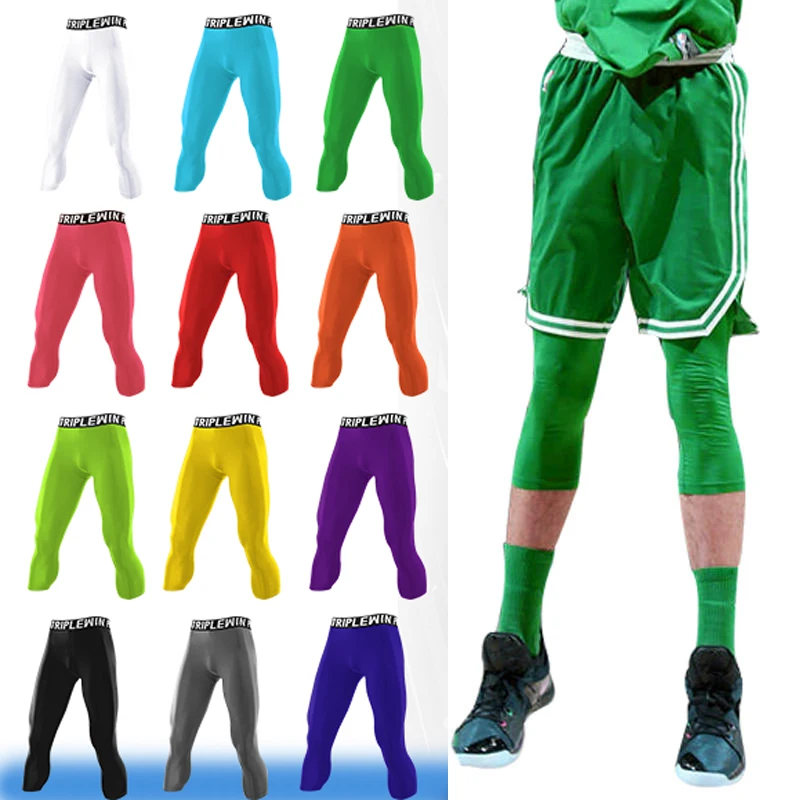 Men GYM Capri Running Tights Pants Kids Children Basketball Football Soccer Fitness Exercise Sport 3/4 Cropped Leggings Shorts