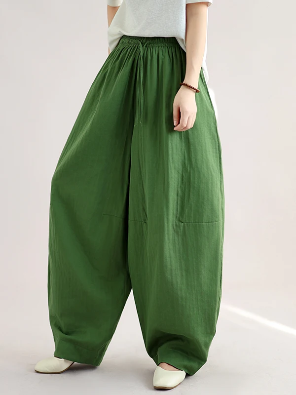 Casual Loose Women's Double-Sided Cotton Linen Knife-Shape Pants Arcuate Leisure Trousers Pure Color Autumn New Style