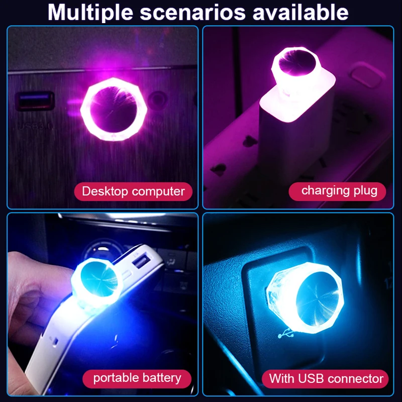 Car Cigarette Lighter USB Atmosphere Light LED Mini Colorful Night Light Wiring-Free Car Interior Lighting Accessories Supplies