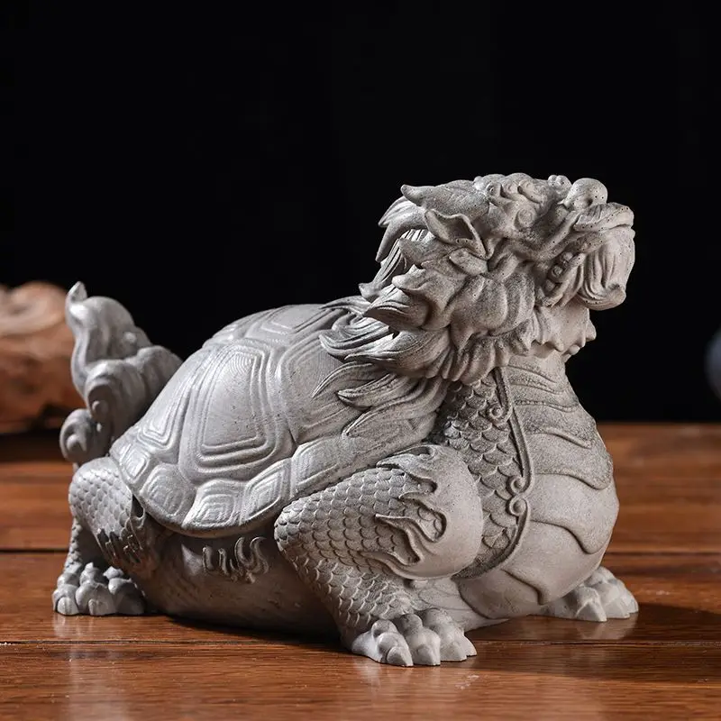 Chinese Style Wealth Attraction Dragon Turtle Fish Tank  Decor Desk Lucky Beast Xuanwu Stone Carving Decor Home Decoration Gifts