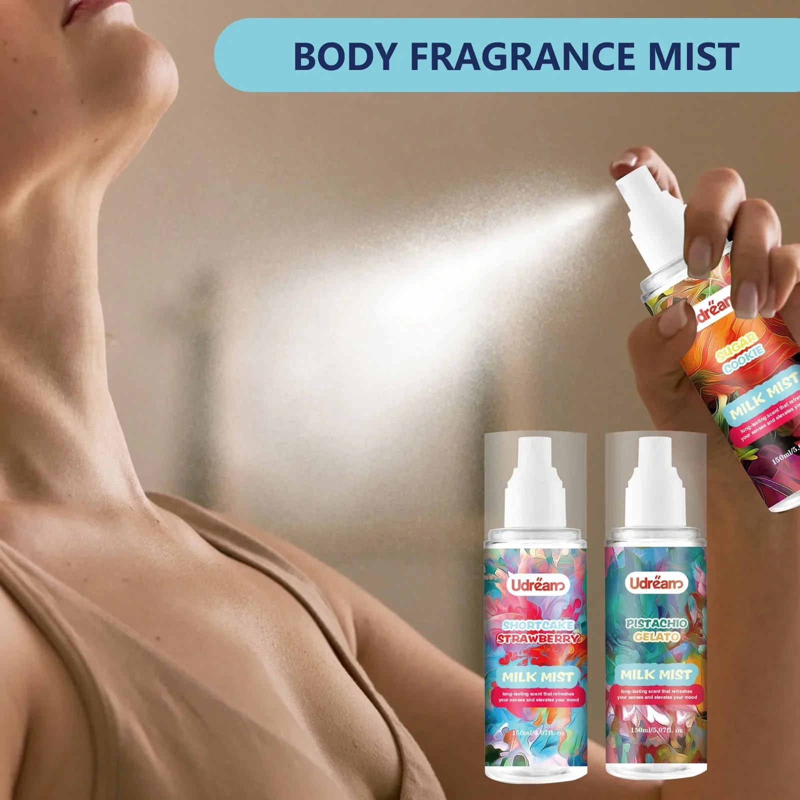 

Udream 150ml Fragrance Body Mist Hair Underarm Arms & Behind the Ear Fragrance Spray for Daily Work Date Freshness, 3 Scents