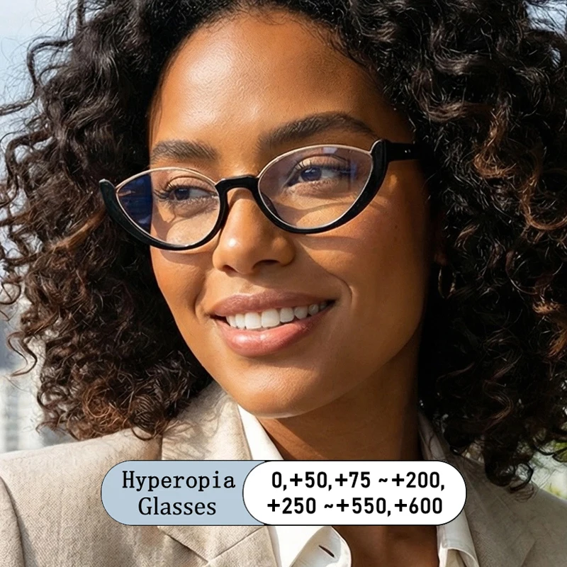 

New Brand Designs Ellipse Cat Eye Frame Photochromic Anti Blue Light Hyperopia Femal Computer Prescription Women Reading Glasses