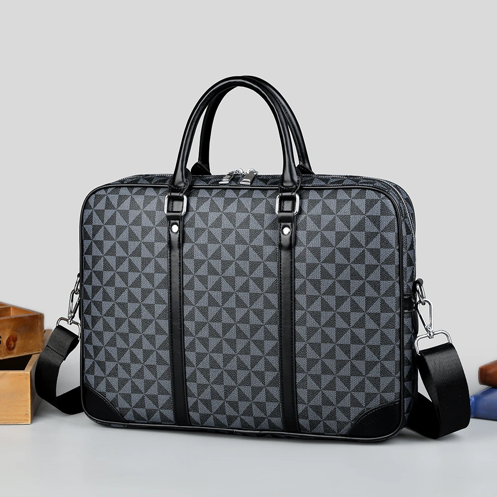 Large Capacity Waterproof Business Men's Briefcase Handbag Shoulder Bag Laptop Bag Fashionable PVC Material for Business Travel