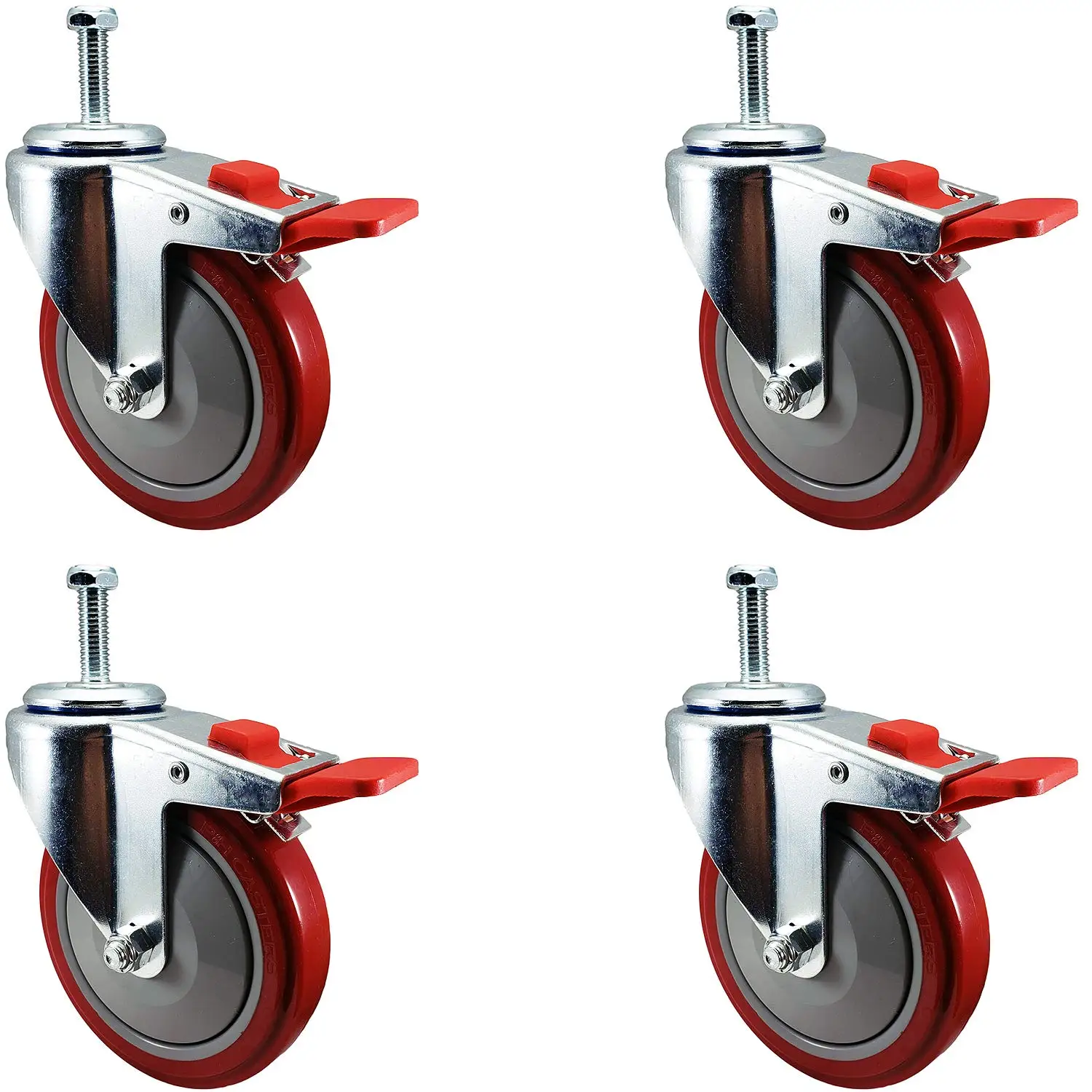 nch Total Lock Caster - Red Polyurethane Wheel - 1/2