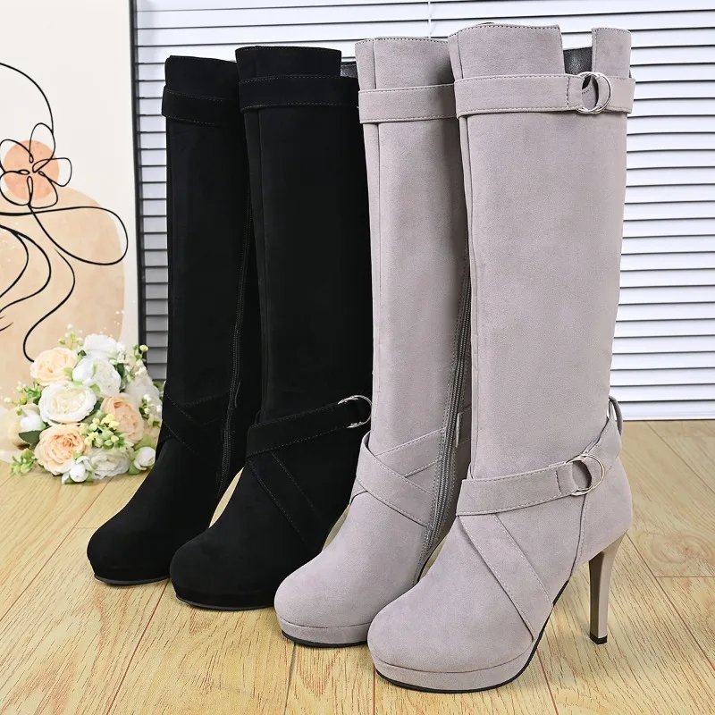 Retro Stiletto Hohe Stiefel für Damen 2026 – Neuartige, elegante High Heels mit Metallschnalle und Reißverschluss, rutschfest