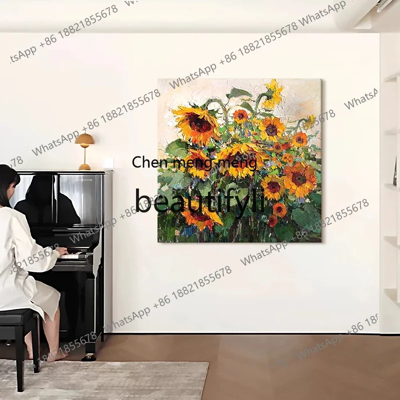 D178  Restaurant hand-painted oil painting, entrance aisle texture living room hanging painting sunflower decorative painting