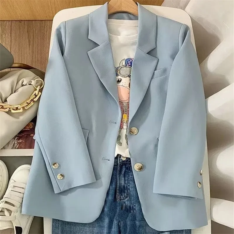 Blazer holgado de estilo coreano para mujer, chaqueta informal a la moda, para oficina, para primavera y otoño, novedad de 2024