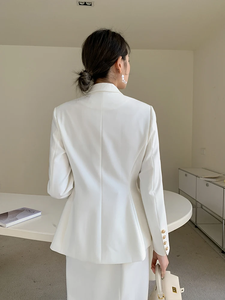 Women Long Sleeve White Suit Set For Spring Summer Office Lady Elegant Business Interview Workwear Skirt Suits Two Pieces Set