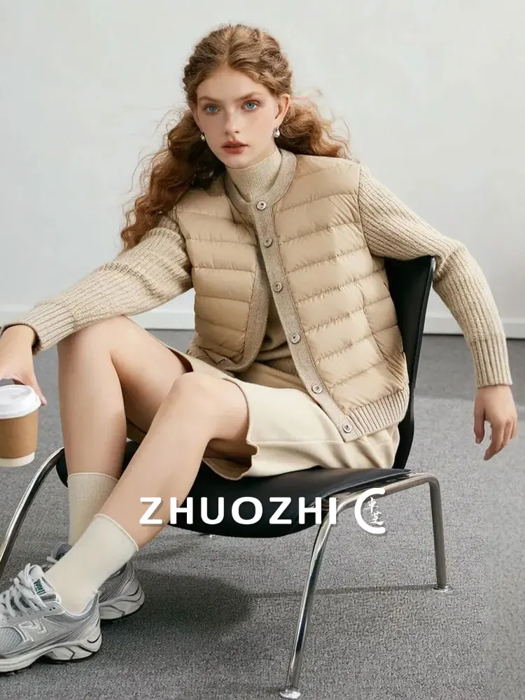 

Женское пальто ZhuoZhi: Новинка осени, теплая хлопковая верхняя одежда в стиле ретро с эффектом двухслойности, вязаная, с пэчворком, на пуху