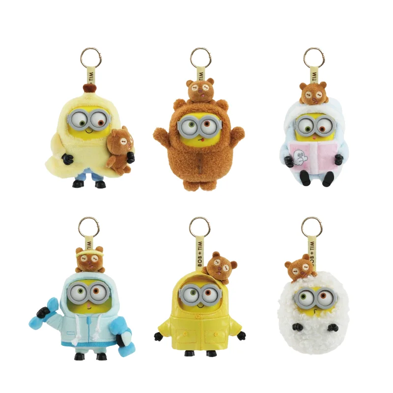 Caja Sorpresa de Juguetes de Minions de Dibujos Animados para Niños, 52TOYS Bob y Tim, Oveja y Oso, Disfraz de Sudadera con Capucha y Impermeable, Llavero de Peluche, Pequeño Regalo