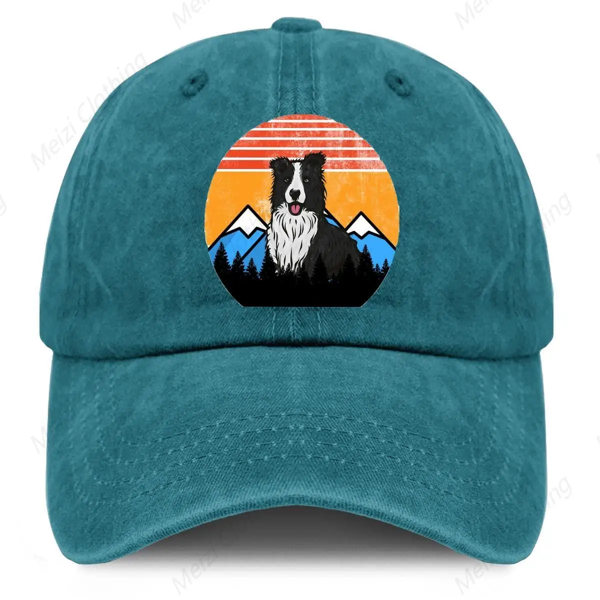 

Retro Sunset Mountain Forest Border Collie Baseball Hat Men's and Women's Fashion Adjustable Cowboy Hat Dad Truck Hat