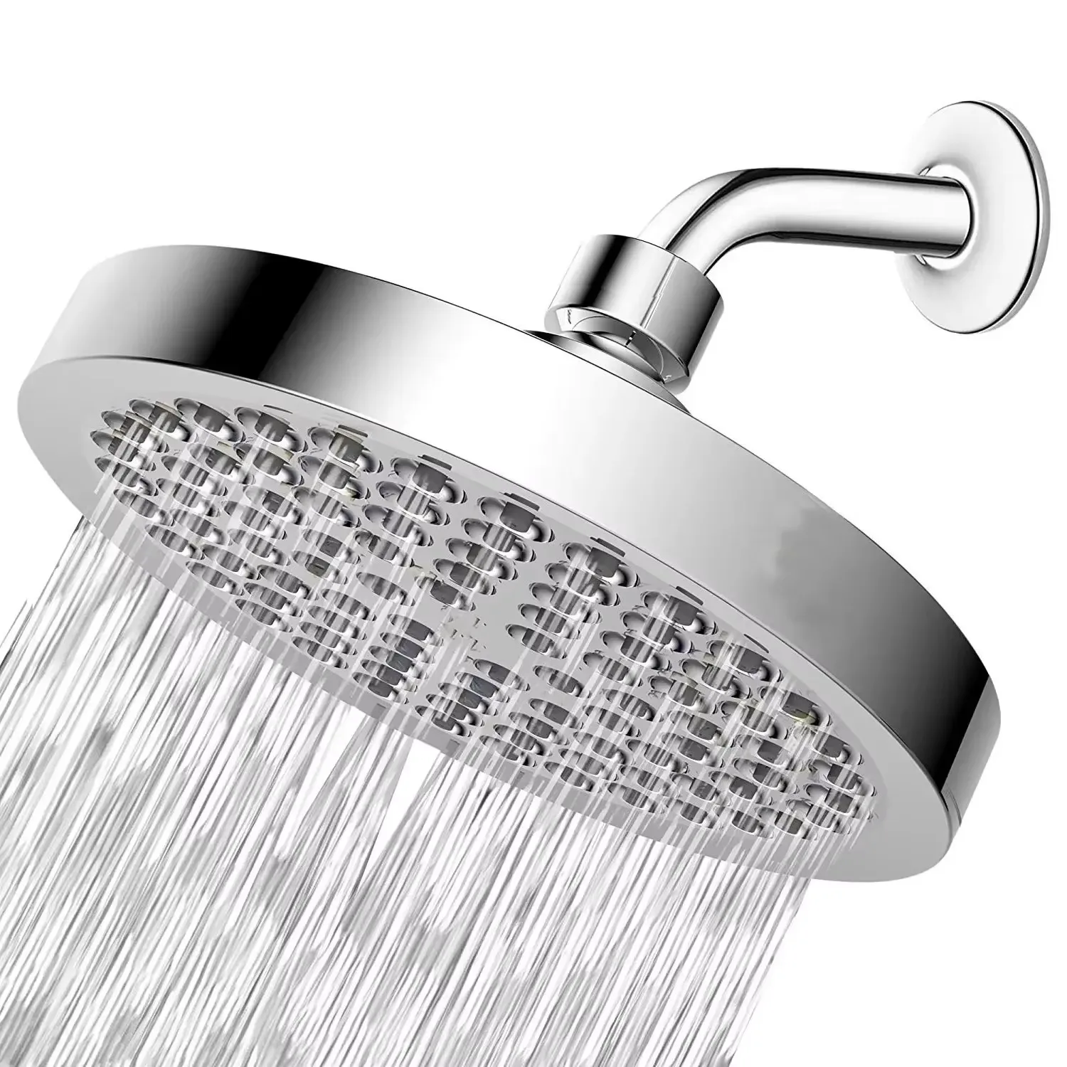 6 Inches High Pressure Rainfall Shower Head with Arm 1min Installation Polished Chrome Rainfall Showerhead Anti-Clogging Nozzles