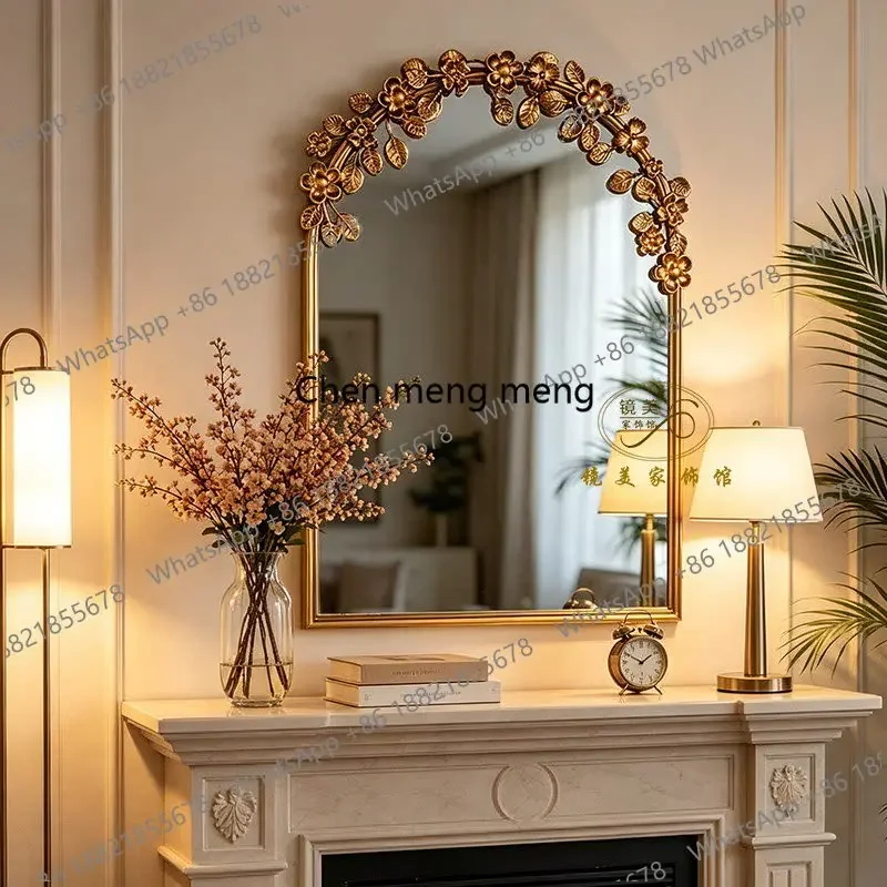a50 French fireplace porch decorative mirror retro carved dresser makeup mirror European carved washstand