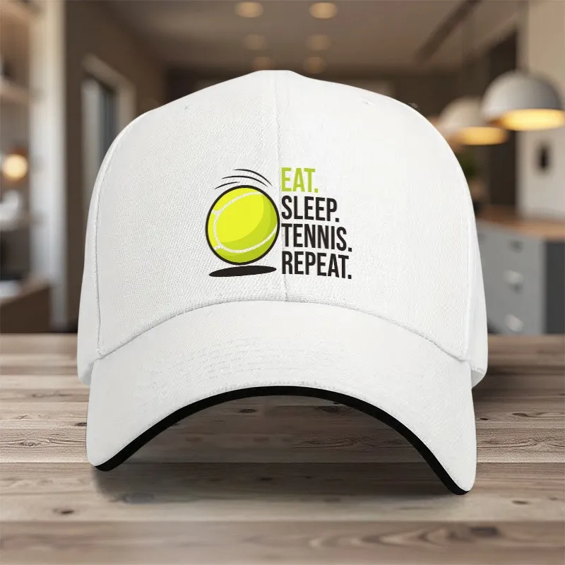 Eat Sleep Tennis Repeat Graphic Baseball Cap Adult Polyester Adjustable Sports Hat