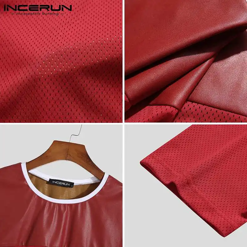 Fashion Men Crop Tops Patchwork See Through Sexy Short Sleeve T Shirts Streetwear 2023 Party Nightclub Men Clothing INCERUN 5XL