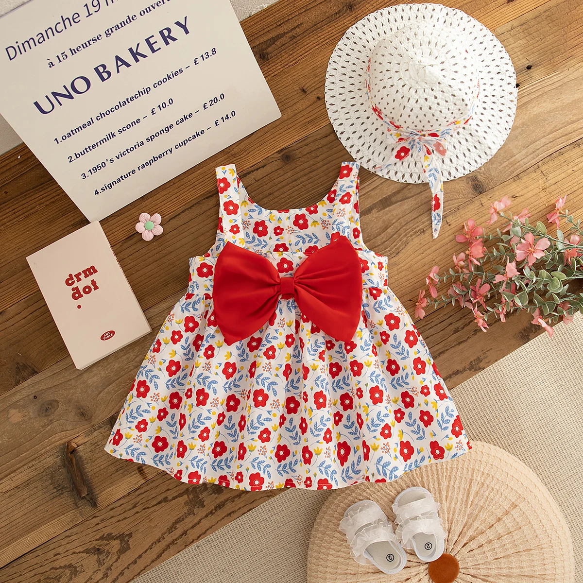 Girls' Dress Summer Flower Bow Strap Baby Girl's Dress Beach Sweet Baby Dress Baby Girl Clothes
