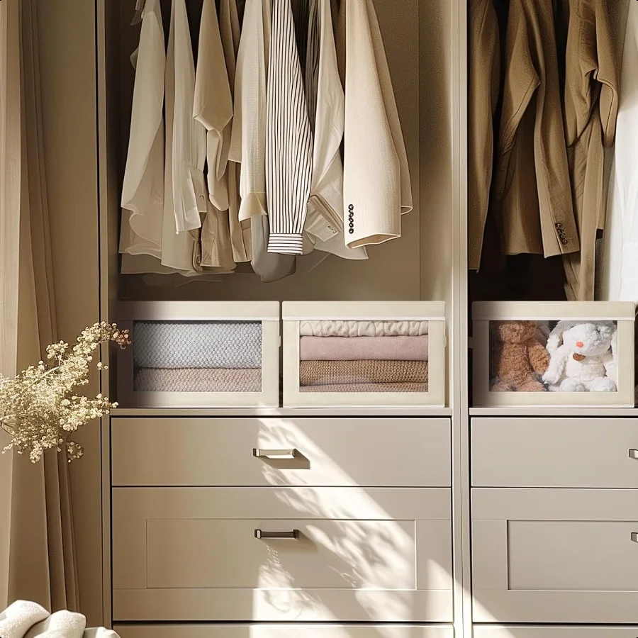 صناديق تخزين مع أغطية 3 عبوات من صناديق تخزين النوافذ الشفافة من القماش صناديق تخزين قابلة للطي مع أغطية منظم خزانة الكتان لـ C