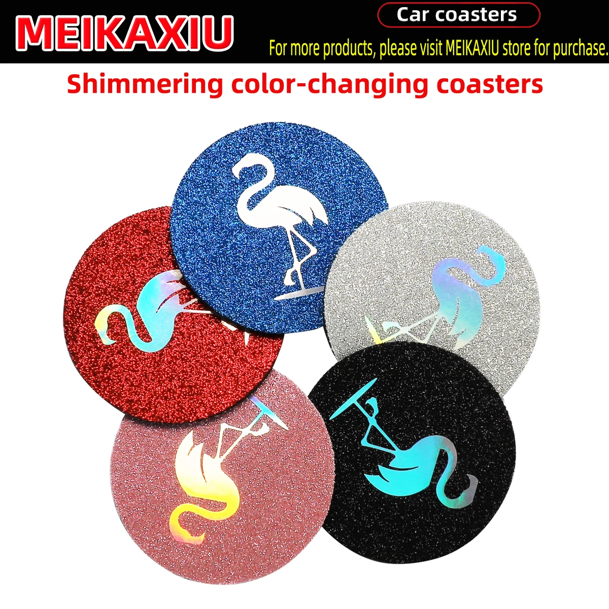 2 Stück farbwechselnde Flamingo-glitzernde Blingbling TPU-Anti-Rutsch-Auto-Tassenmatten für die Innendekoration von Autos, Damenprodukt