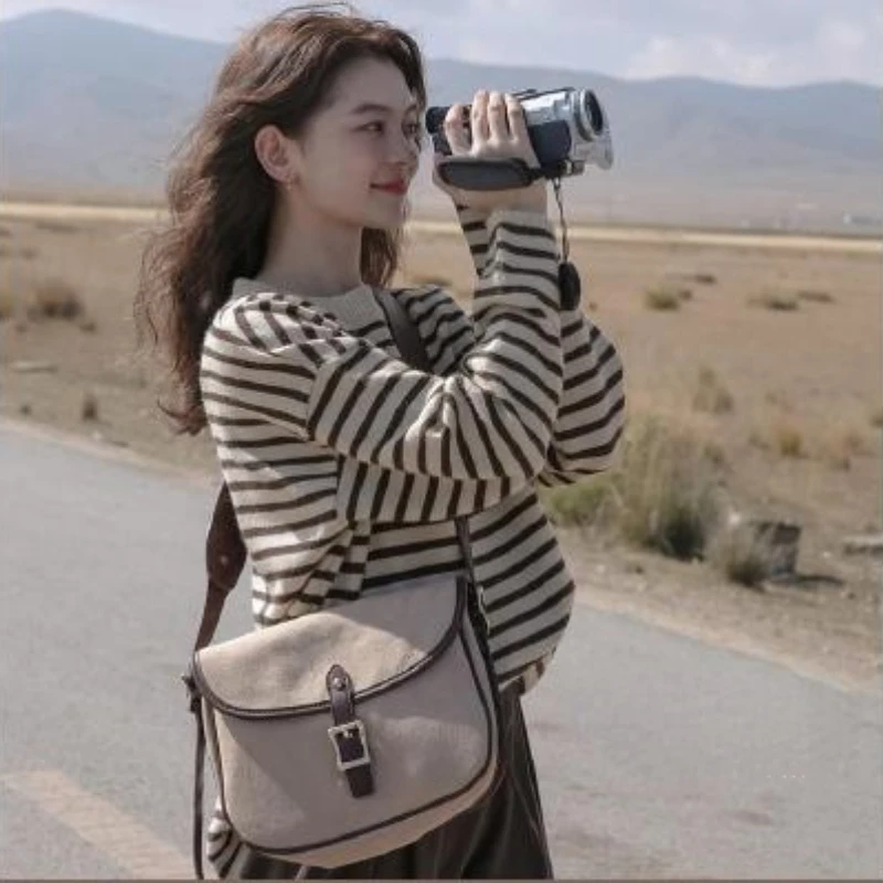 

Pullovers Women Cozy Fashion All-match Striped Elegant Loose Japanese Style Female Sweaters Leisure O-neck Warm Knitted Simple