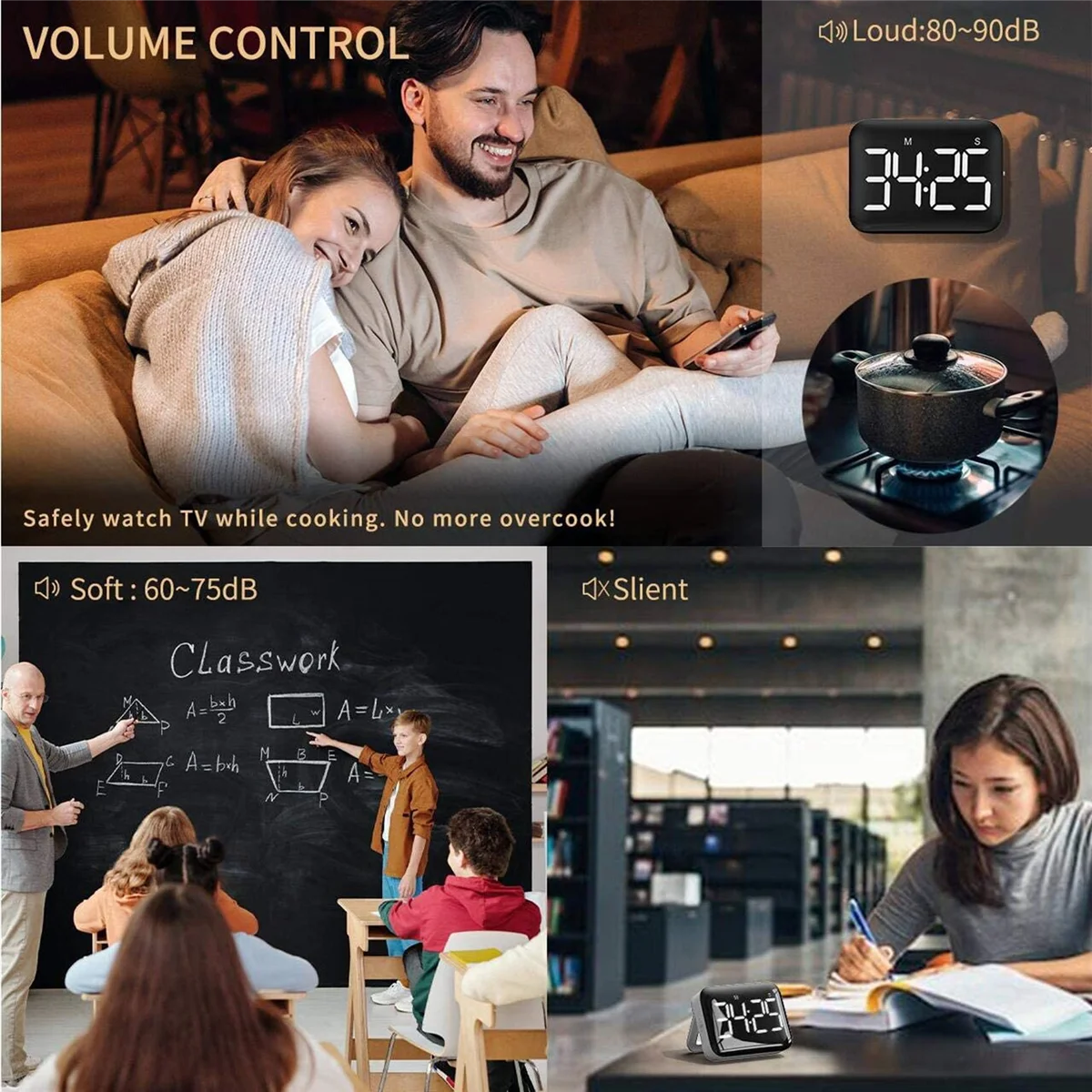 ตัวจับเวลาในครัวดิจิตอล-ตัวจับเวลานับถอยหลังแม่เหล็กพร้อมจอแสดงผล LED ขนาดใหญ่เสียงดังสำหรับทำอาหารและสำหรับเด็ก