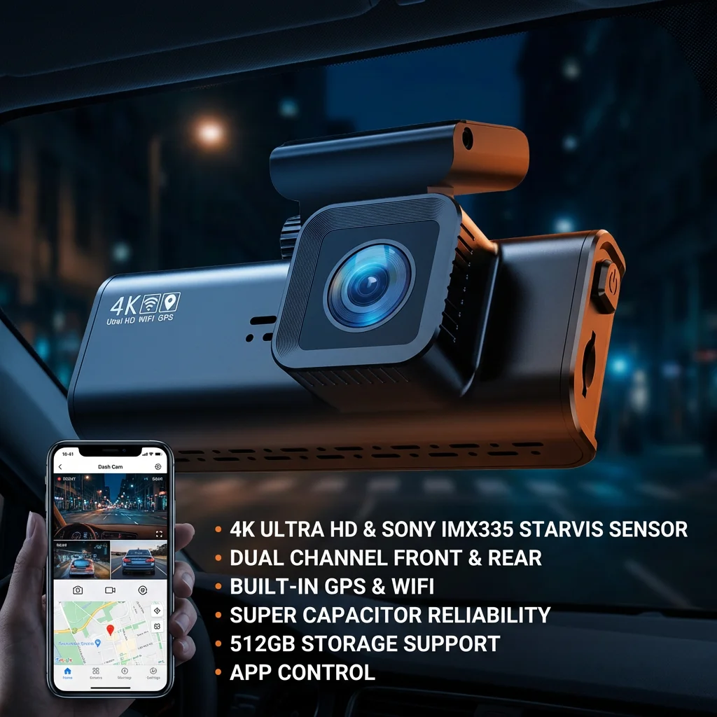 4K Dual Dash Cam Built-in GPS WiFi Front and Rear Car DVR 2160P IMX335 Sensor Night Vision 3.2