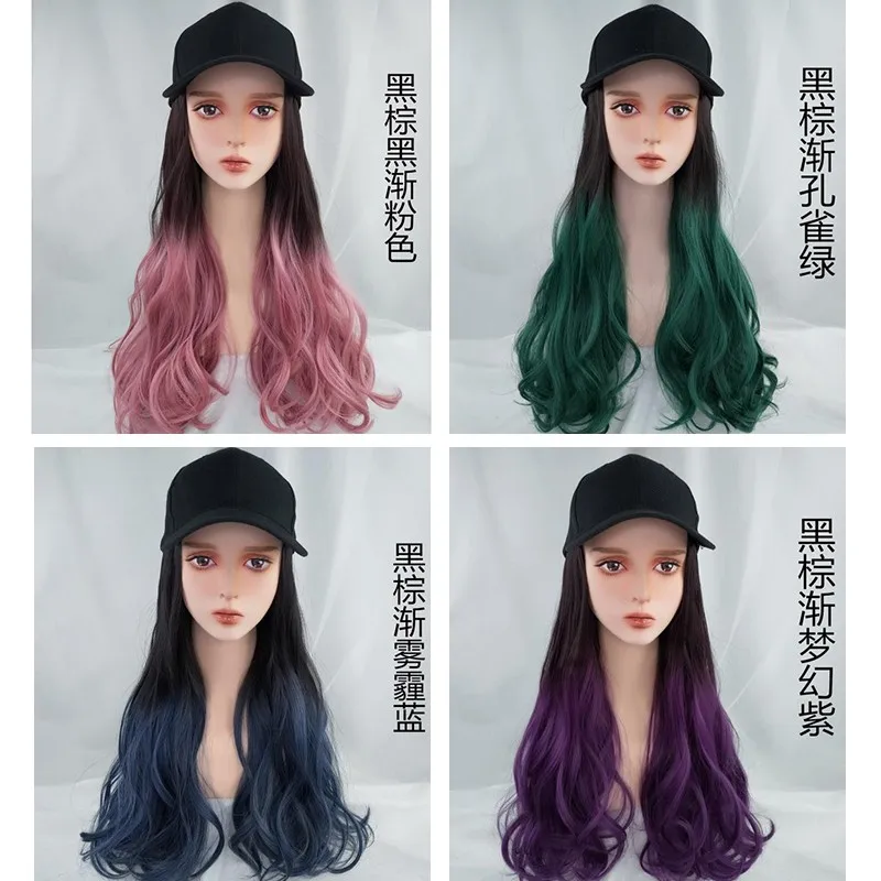 6Color Baseball Cap Box Wigs For Black Gradient Color Women Ombre Synthetic Hair Extension Cornrow Wig with Adjustable Hat