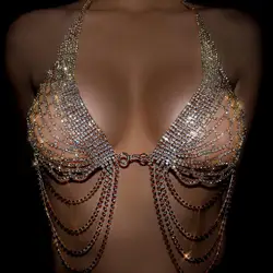 Hot Selling Angel Wings Shape Multi-layer Tassel Rhinestone Bra Underwear Two Piece Set Nightclub Body Chain