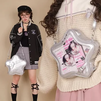 Jiaerdi harajuku estrela prata ita sacos mochila feminina lolita transparente ombro crossbody sacos senhoras doce bonito y2k mochilas