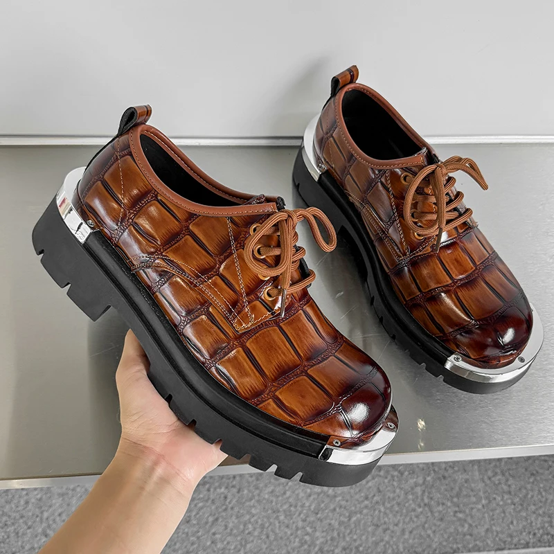 The New Autumn Men Derby Shoes Feature A Niche Design with Metal Accents  Height Increasing Anti Slip Commuting Casual Shoes