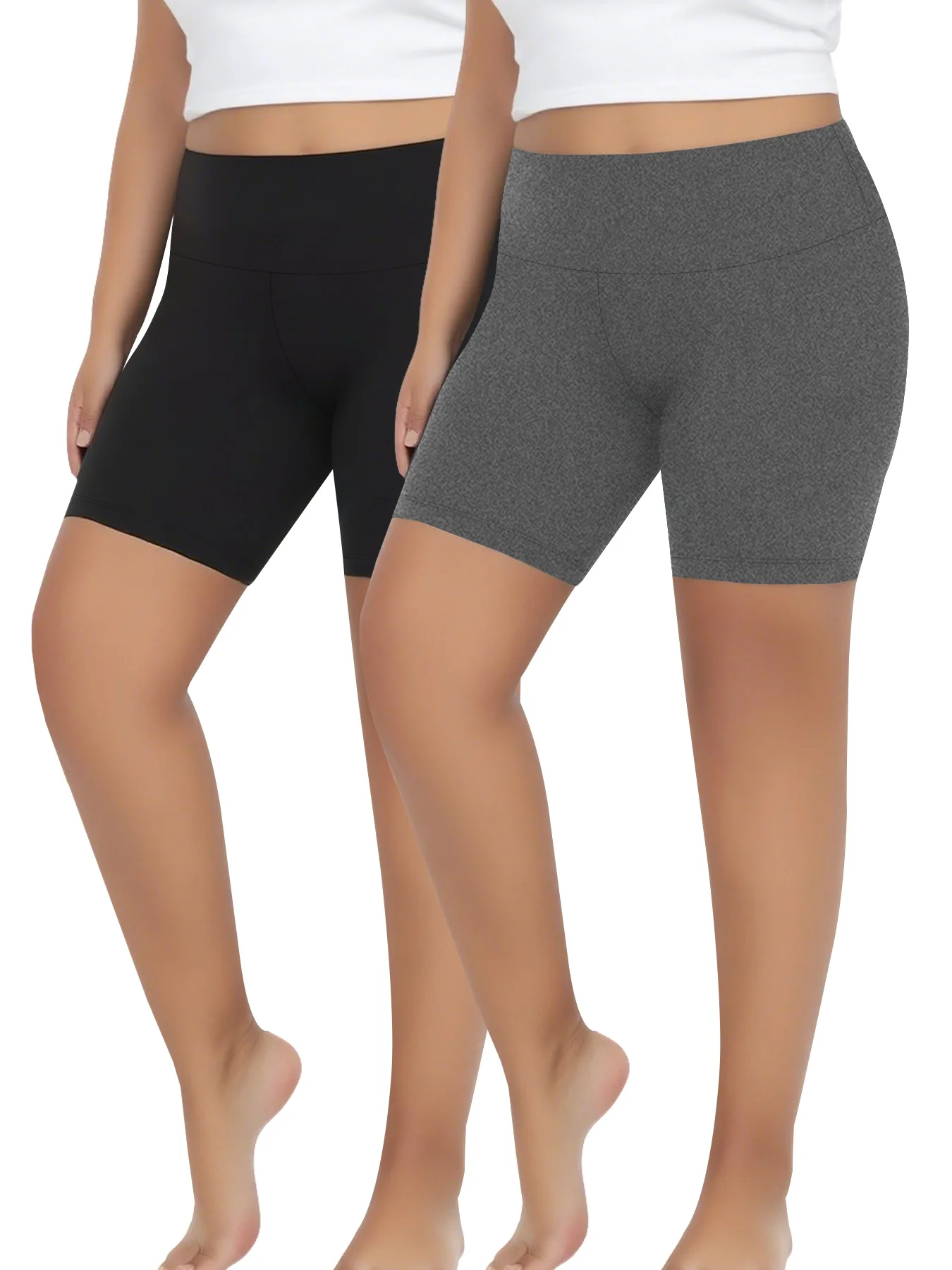 

2 пары женских шорт с высокой талией для фитнеса и йоги, супермягкие, с эффектом коррекции живота, для бега и занятий спортом, больших размеров