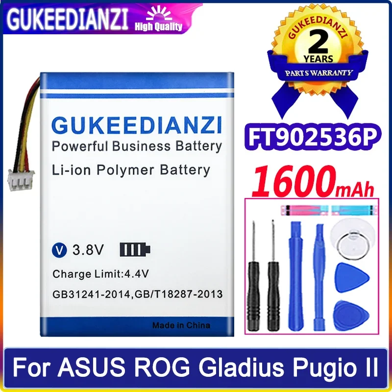 Battery FT902536P (902536) 1600mAh For ASUS ROG Gladius Pugio II 2 Wireless Mouse Batteries + Free Tools