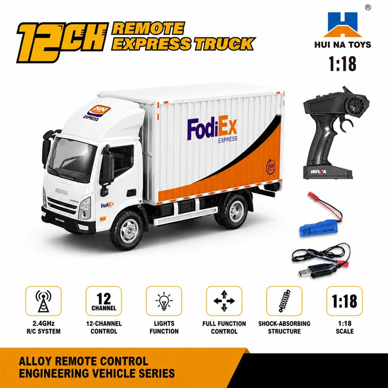 Huina 1/18 12CH RC Express Delivery Truck 2.4G Remote Control Alloy Container Van Simulation Logistics Box Truck Toy with Light