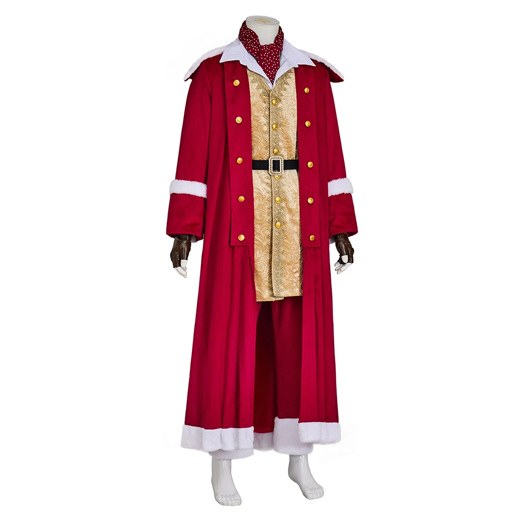 Movie Eddie Santa Claus Cosplay Costume Christmas Masquerade Hat Gloves Long Jacket Pants Shirt Full Set